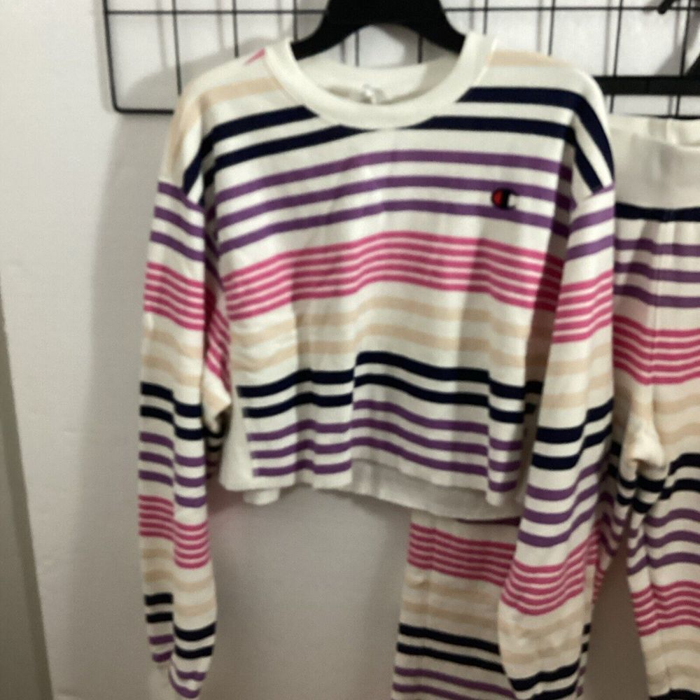 Champion Women M Reverse Weave Striped Sweatshirt & Pants 58935 - Picture 2 of 8